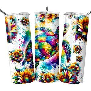 Neon Sea Turtle Sunflower Ocean Beach Summer Vibe 20oz Tumbler Travel Insulated